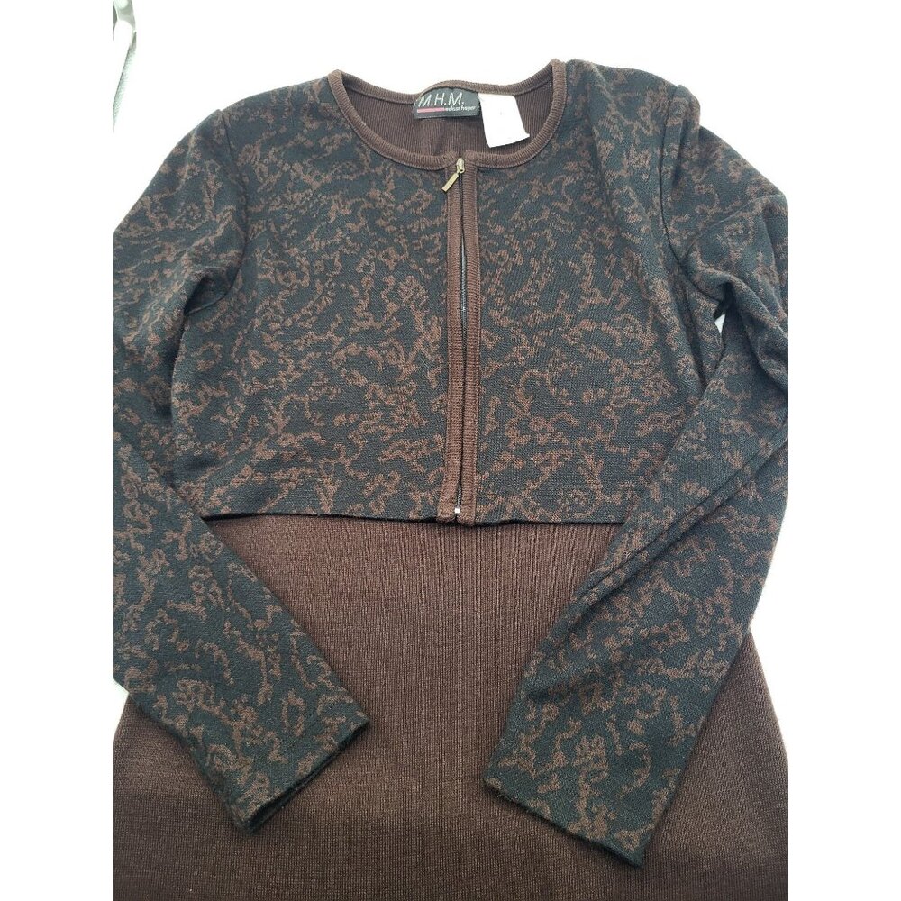 VTG MHM Melissa Harper Mock Sweater Dress Long Grunge Skater 90s Brown Black - Picture 5 of 11
